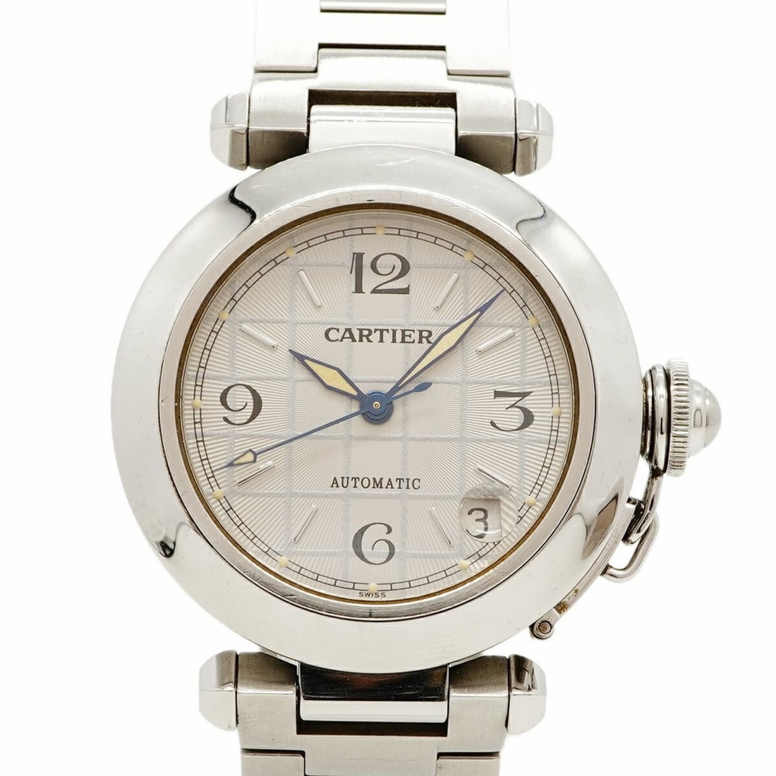 Cartier Pasha C W31023M7 Silver Dial Watch (Men's & Women's): --- Catalog ---Category: SizeWrist Size: 15.5cm / 6.1''Case Diameter: 35mm / 1.38''Category: DesignType: WristwatchGender: Men,WomenColor (Dial): SilverMaterial (Band): Stainless steelCategory: Genera