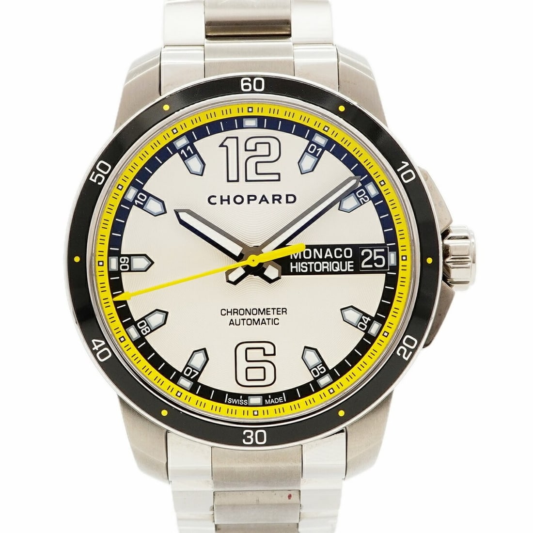 Chopard Grand Prix Monaco Historic 8568 Silver Dial Men's Watch: --- Catalog ---Category: SizeWrist Size: 19cm / 7.48''Case Diameter: 44.5mm / 1.75''Category: DesignType: WristwatchGender: MenColor (Dial): SilverMaterial (Band): Stainless steel, TitaniumCategory: G
