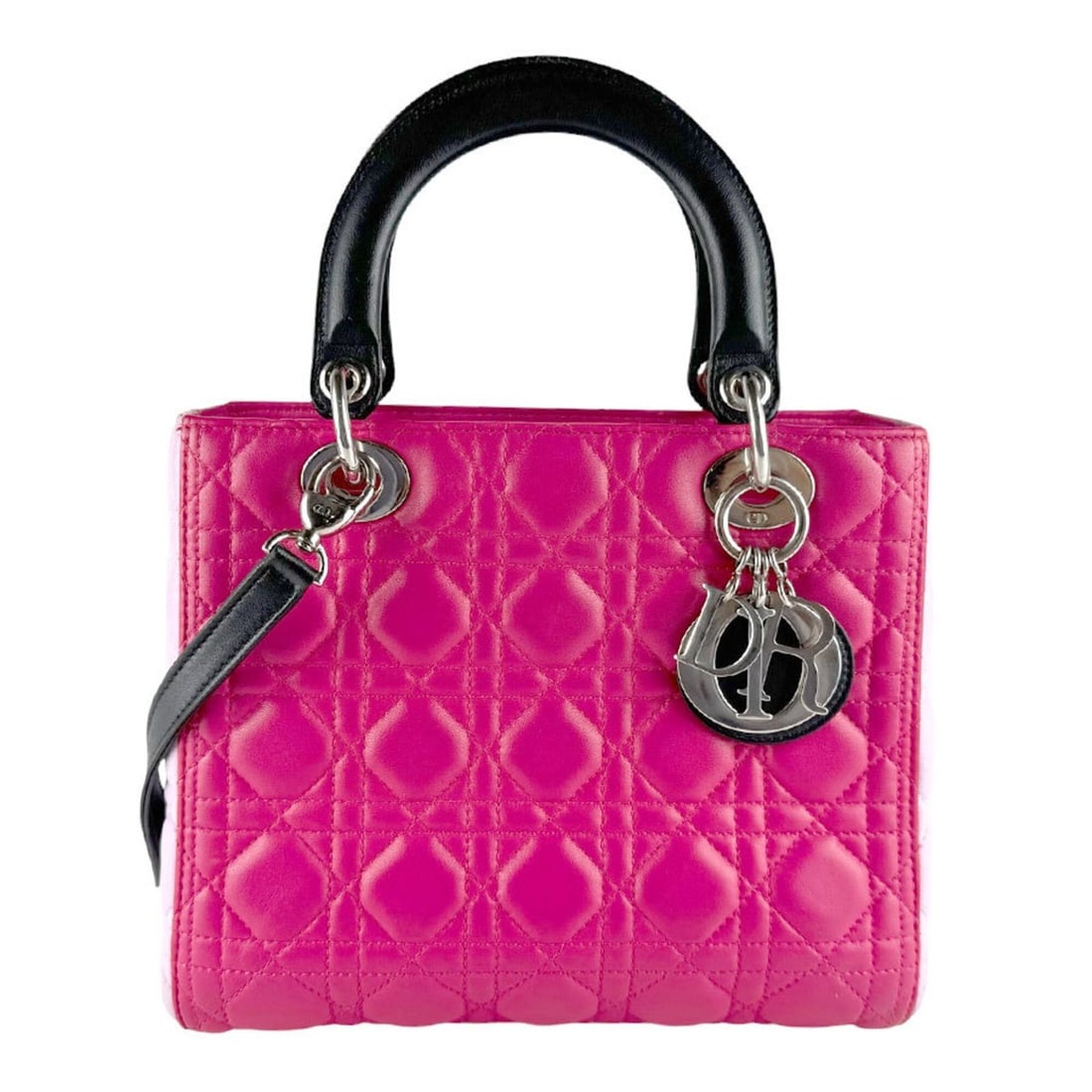 Christian Dior Lady handbag/shoulder bag, lambskin, pink, black, light women's, z9547: --- Catalog ---Category: SizeSize (HxWxD): 20cm x 23cm x 11cm / 7.87'' x 9.05'' x 4.33''Category: DesignType: Handbag, Shoulder bagColor: Black, Light pink, PinkGender: WomenMaterial: Leather Leather/