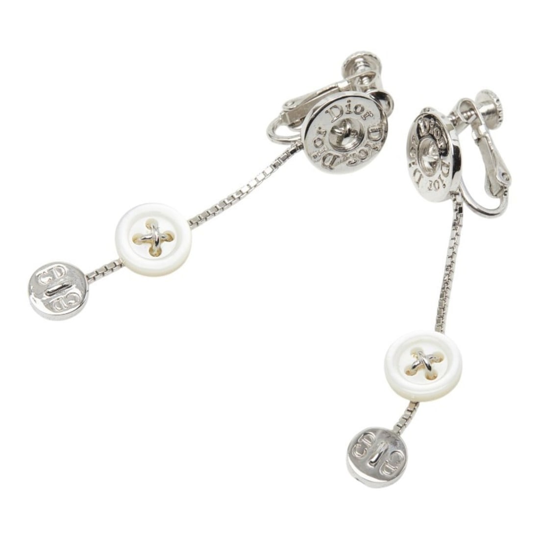 Christian Dior Dior CD Logo Button Motif Earrings, Silver Plastic Plated, Women's.: --- Catalog ---Category: SizeSize (HxWxD): 58.00mm x 12.00mm / 2.28'' x 0.47''Category: DesignType: Clip earringsColor: SilverGender: WomenMaterial: Gold plating, PlasticCategory: GeneralBrand: Christ