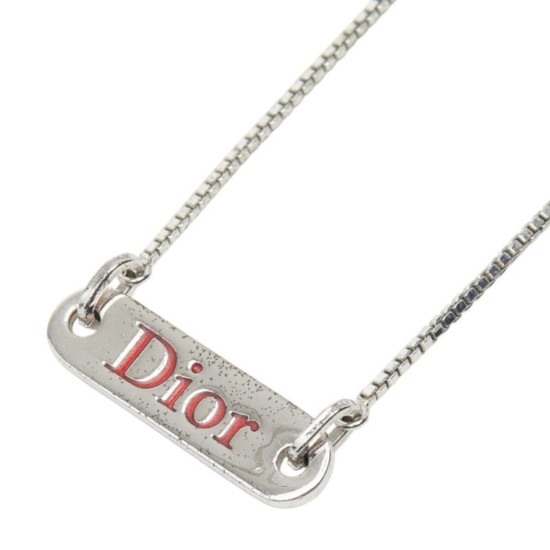 Christian Dior Dior Logo Plate Chain Pendant Necklace, Silver Metal, Women's: --- Catalog ---Category: SizePendant Size: 24mm x 74mm / 0.94'' x 2.91''Neck Circumference: 40 cm / 15.74''Category: DesignColor: SilverGender: WomenMaterial: MetalPendant Type: PendantNecklace Type: 