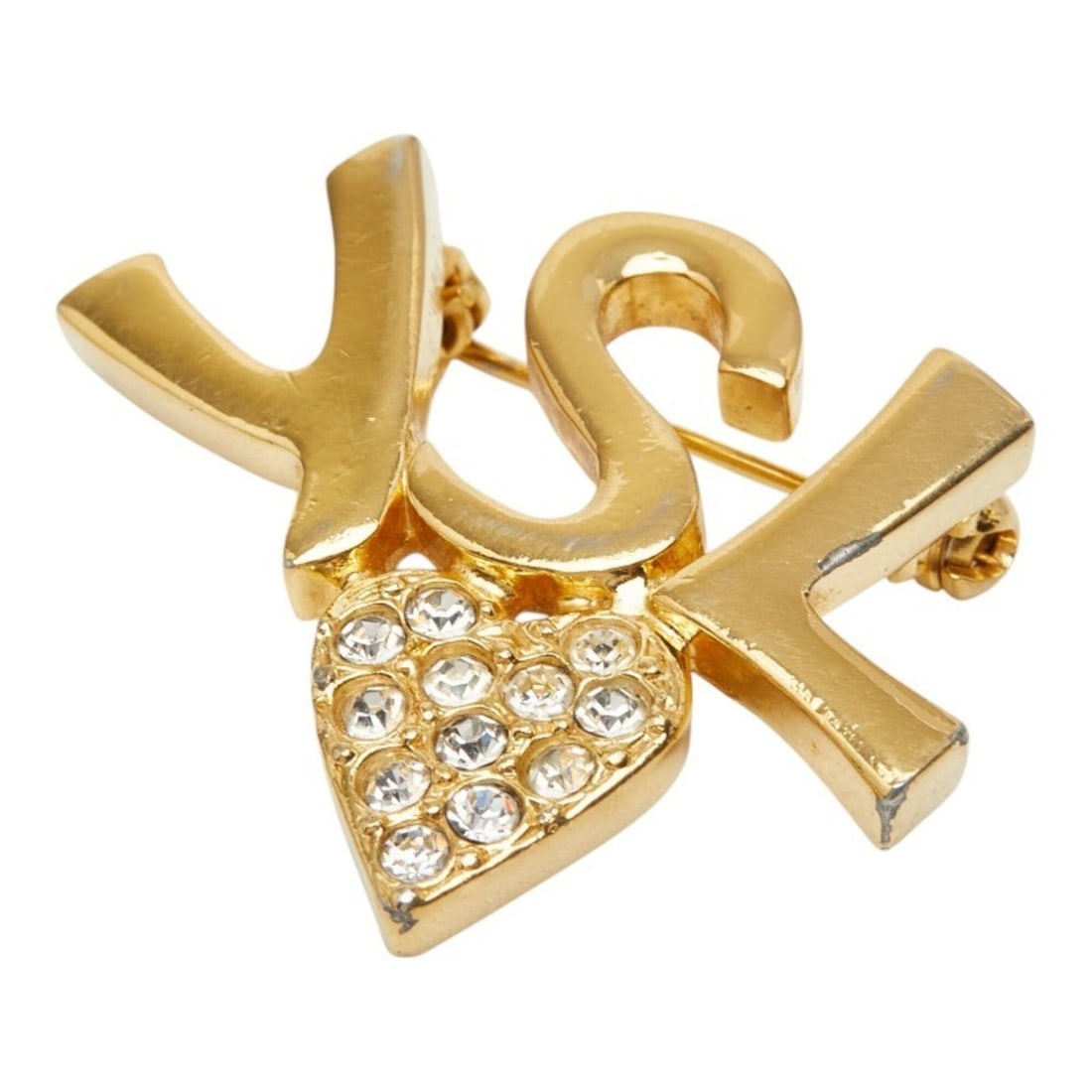 Yves Saint Laurent Saint Laurent Logo Heart Brooch, Gold Rhinestone Plated, Women's.: --- Catalog ---Category: SizeSize (HxWxD): 30cm x 37cm / 11.81'' x 14.56''Category: DesignType: BroochGender: WomenMaterial: Gold plating, RhinestoneCategory: GeneralBrand: Yves Saint Laurent--- Item 
