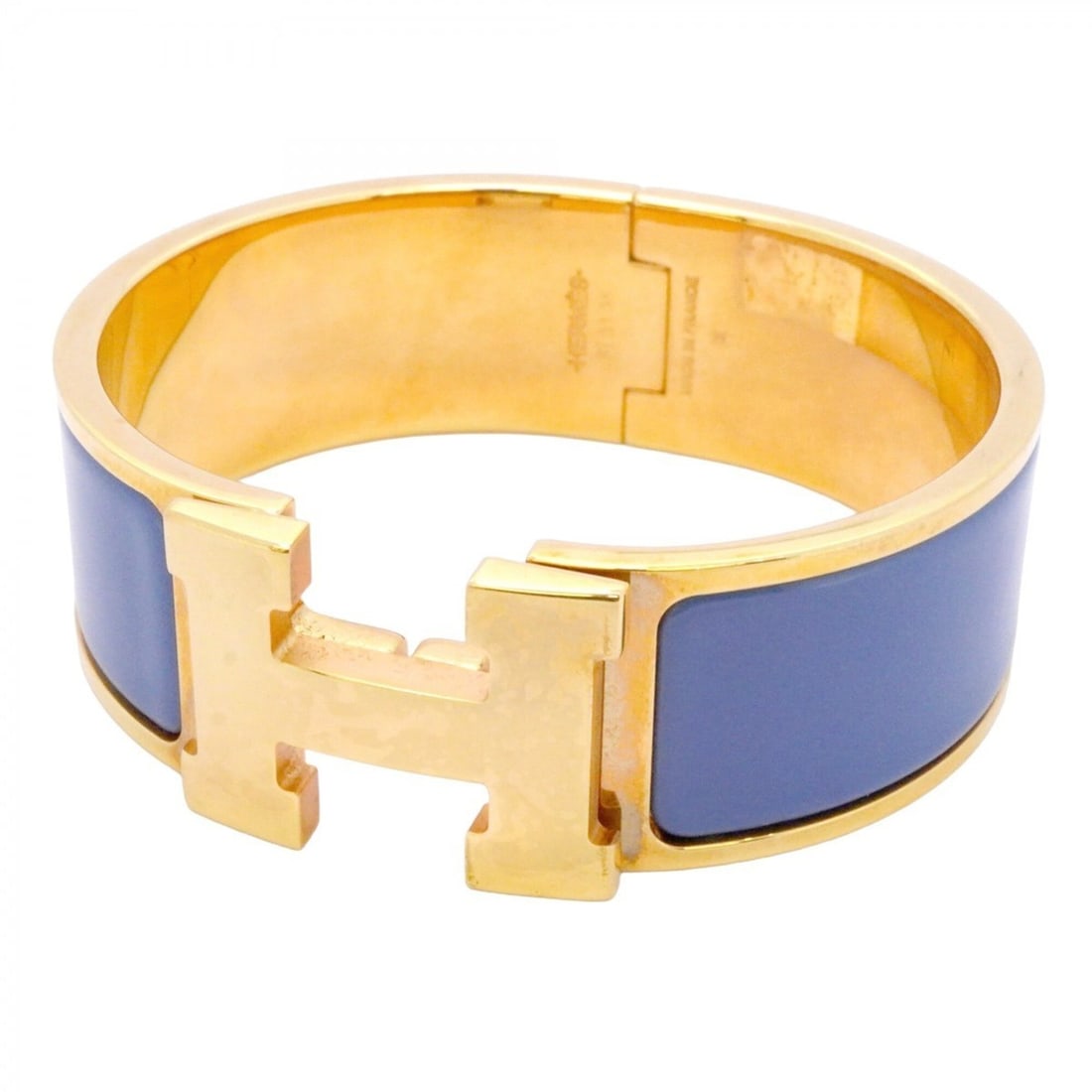 Hermes Bangle Clic Clac GM GP Plated Gold Blue Women's: --- Catalog ---Category: SizeLength: 16cm / 6.29''Category: DesignType: BangleColor: Blue, GoldGender: WomenMaterial: Gold platingCategory: GeneralBrand: Hermes--- Item List ---Section: ConditionRanki