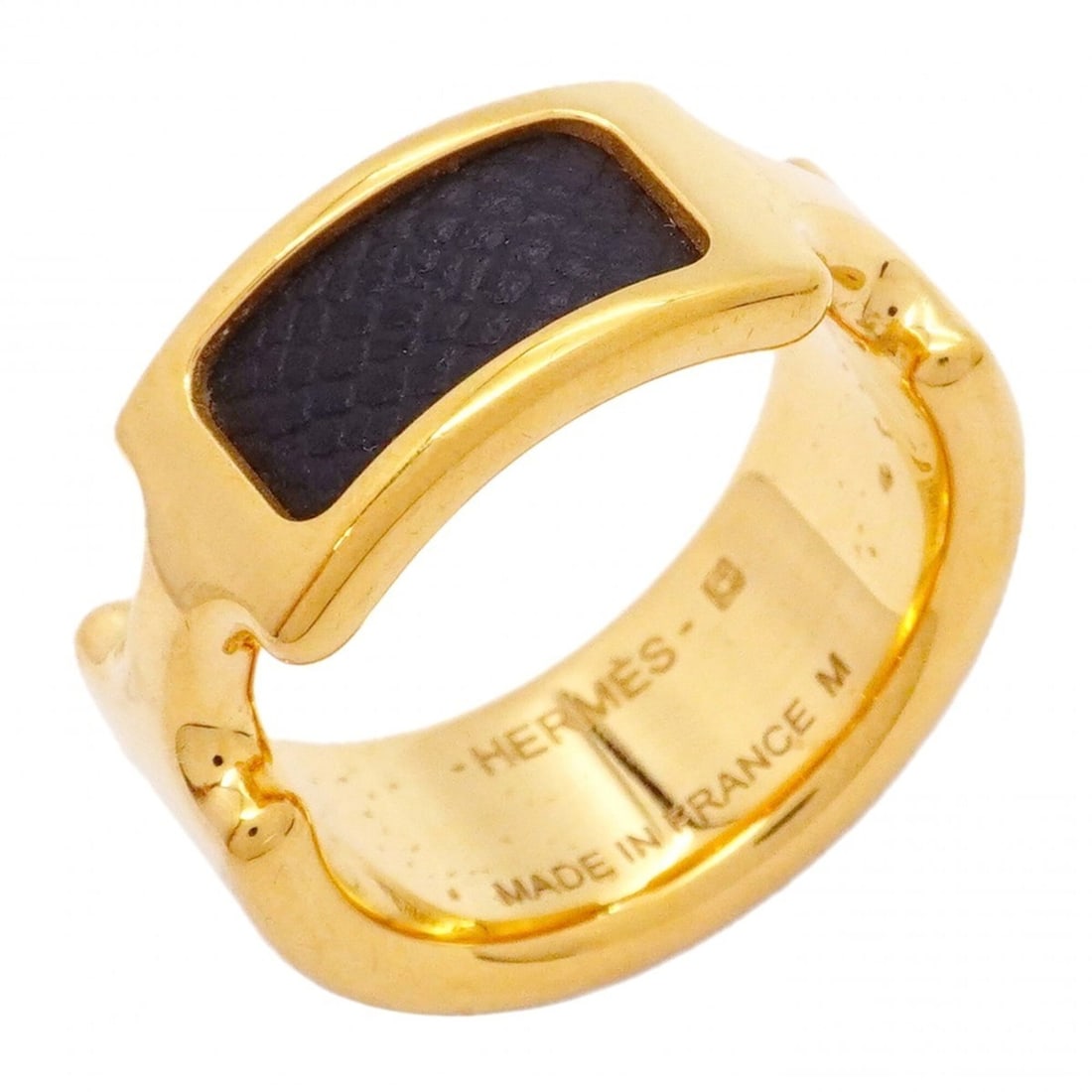 Hermes Olympe PM Ring, GP Plated Leather, Gold and Black, Size 14 (Women's): --- Catalog ---Category: SizeJP Size: 14US Size: 7Category: DesignType: Band ringColor: Black, GoldGender: WomenMaterial: Gold plating, LeatherCategory: GeneralBrand: Hermes--- Item List ---Section: C