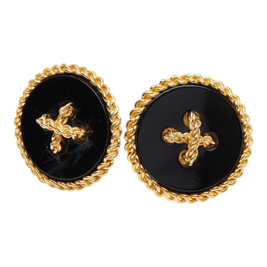 Chanel Vintage Chain Earrings, Gold and Black Plated, Women's. (1 of 14)