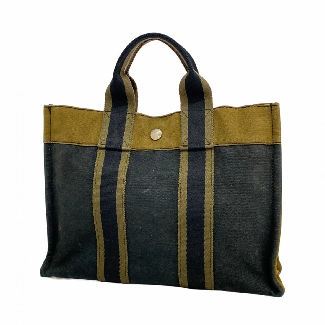Hermes Fourre-Tout PM Canvas Tote Bag, Black/Khaki, Men's/Women's: --- Catalog ---Category: SizeSize (HxWxD): 23cm x 30cm x 8cm / 9.05'' x 11.81'' x 3.14''Category: DesignType: Tote bagColor: Black, KhakiGender: Men,WomenMaterial: Canvas Hardware Color: SilverCategor