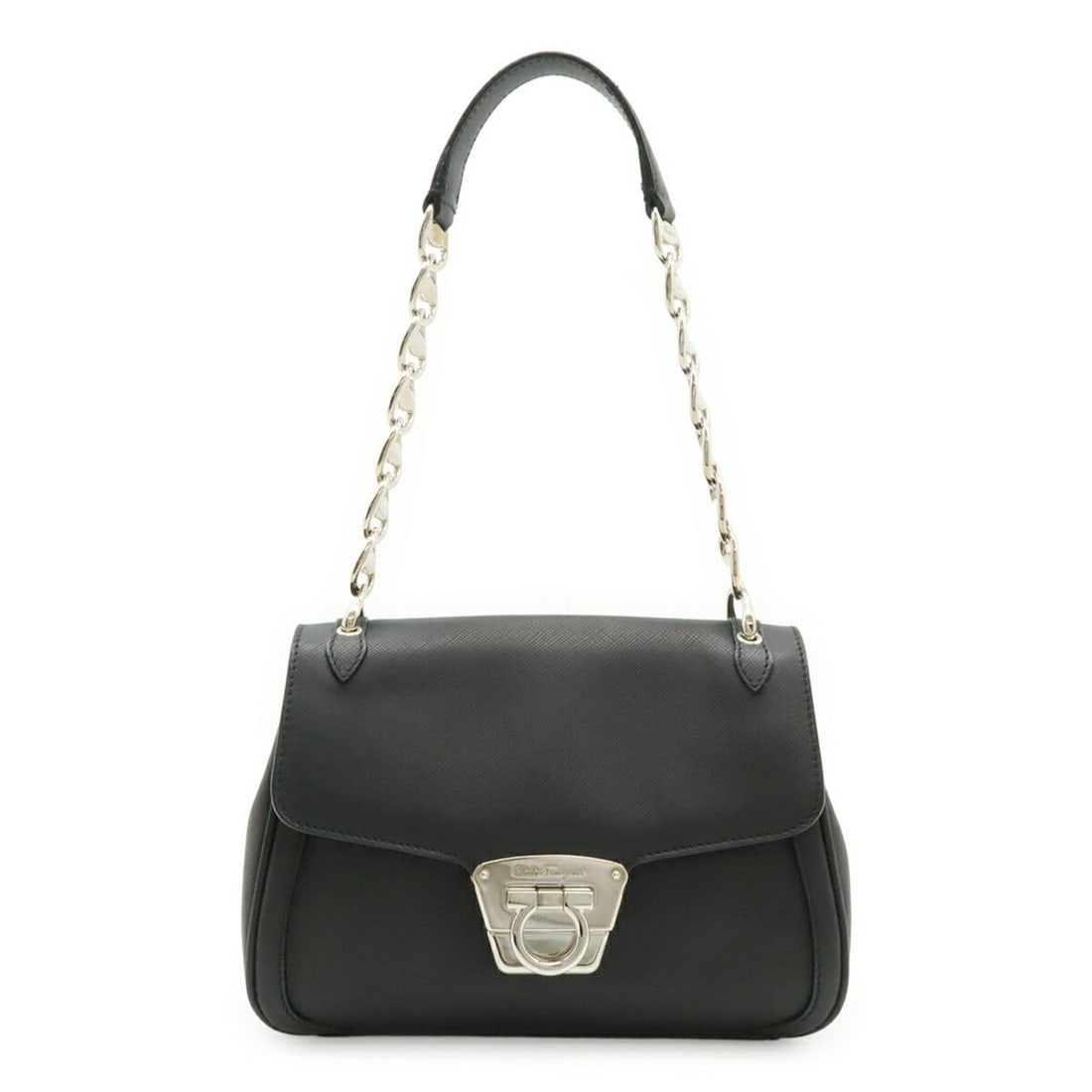 Salvatore Ferragamo Gancini Vara Chain Shoulder Handbag, Leather, Black, BW-8462 (1 of 16)