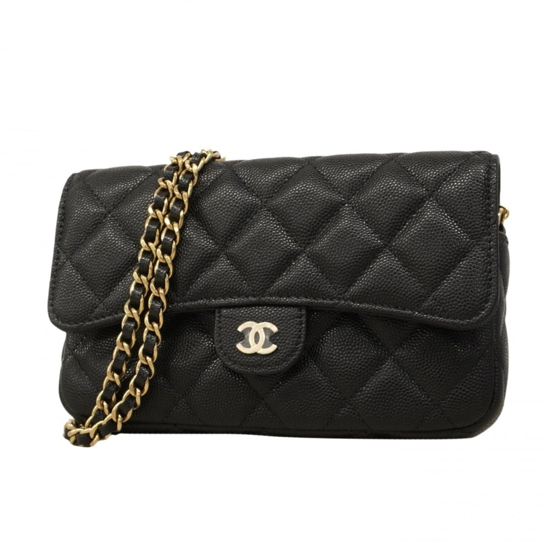Chanel Matelassé Chain Shoulder Bag, Caviar Leather, Black/Champagne, Women's: --- Catalog ---Category: SizeSize (HxWxD): 11cm x 17cm x 4cm / 4.33'' x 6.69'' x 1.57''Category: DesignType: Shoulder bagColor: BlackGender: WomenMaterial: Grained Calfskin Hardware Color: Champagne g