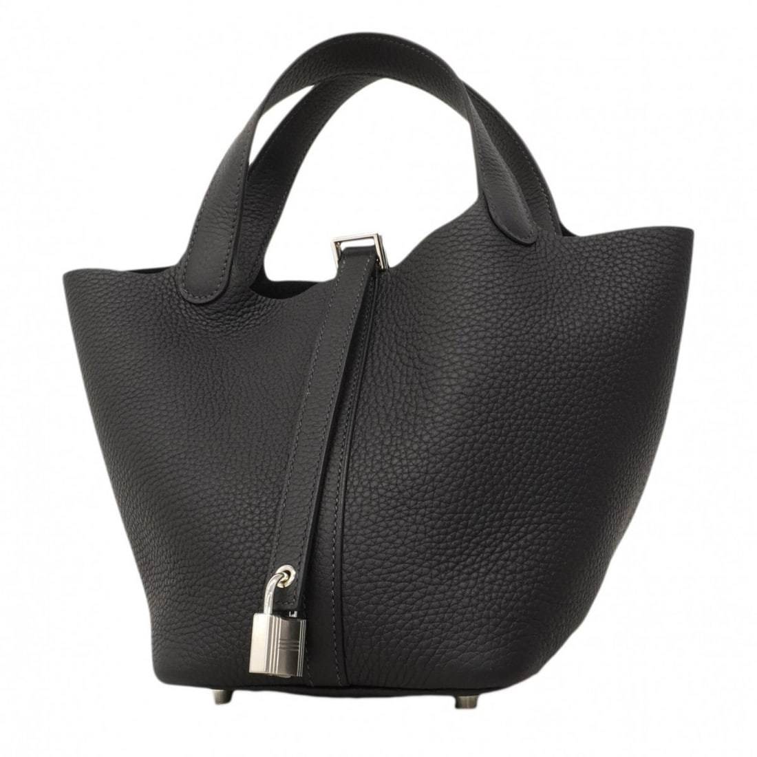 Hermes Picotin Lock PM handbag, Taurillon Clemence leather, Blue Minuit, G stamp, women's.: --- Catalog ---Category: SizeSize (HxWxD): 19cm x 18.5cm x 13cm / 7.48'' x 7.28'' x 5.11''Category: DesignType: HandbagColor: BlackGender: WomenMaterial: Taurillon clemence leather Hardware Color: Sil