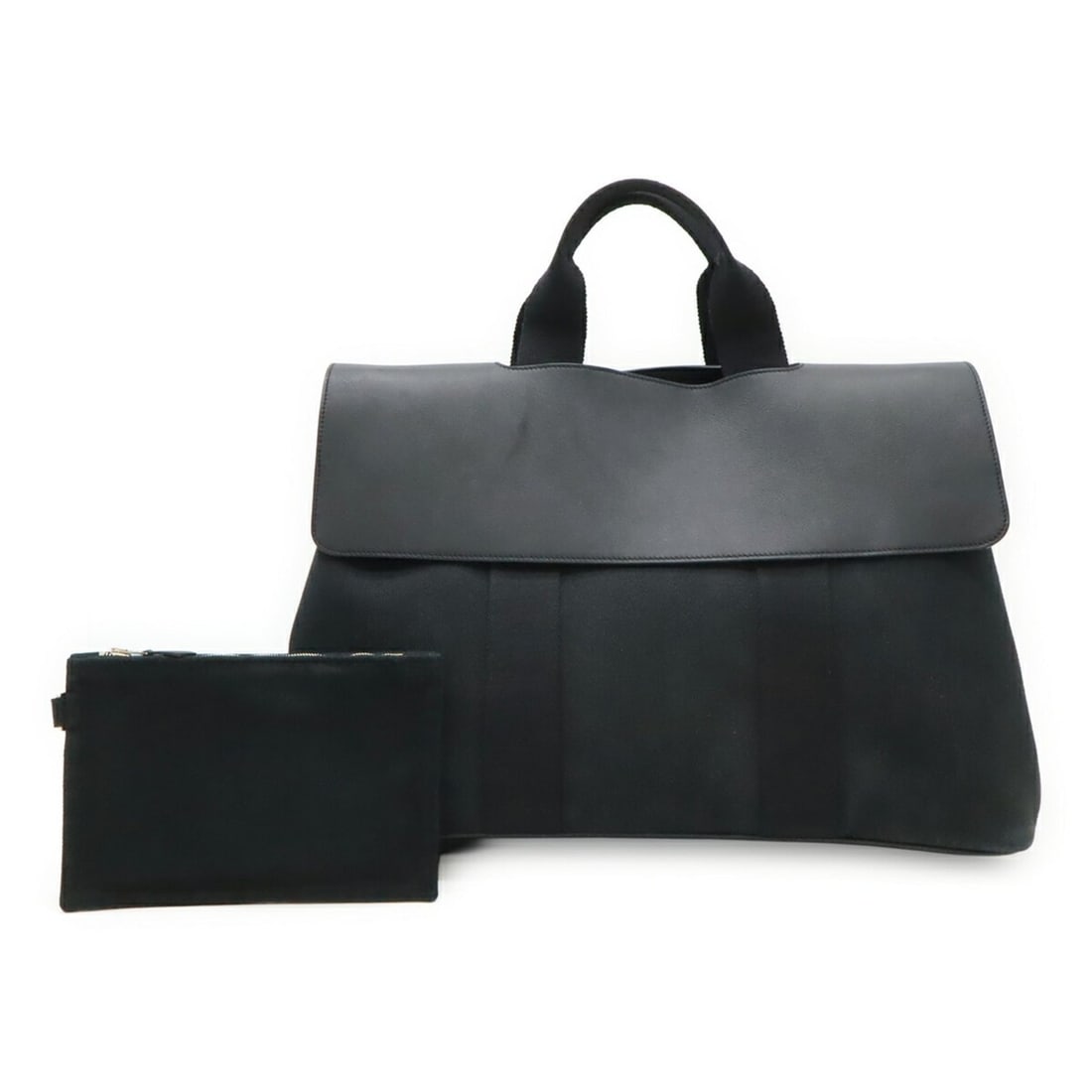 HERMES Valparaiso MM Handbag Tote Bag Toile Chevron Canvas Leather Black ?M stamp: --- Catalog ---Category: SizeSize (HxWxD): 30cm x 41.5cm x 18cm / 11.81'' x 16.33'' x 7.08''Category: DesignType: Handbag, Tote bagColor: BlackGender: Women,MenMaterial: Toile chevron , Leather Catego