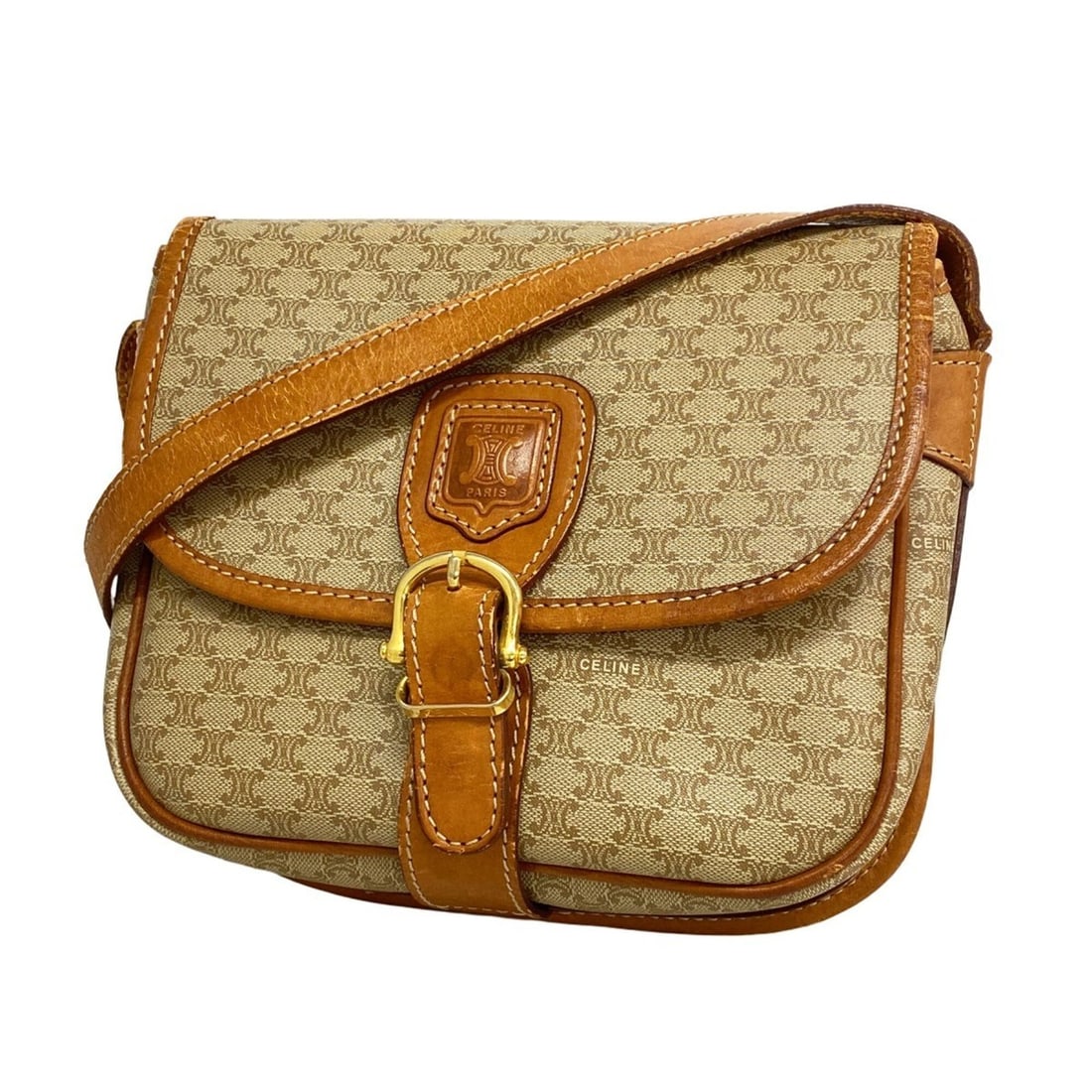 Celine Macadam Shoulder Bag, Beige, Women's: --- Catalog ---Category: SizeSize (HxWxD): 16cm x 21cm x 7cm / 6.29'' x 8.26'' x 2.75''Category: DesignType: Shoulder bagColor: BeigeGender: WomenMaterial: PVC Hardware Color: GoldCategory: GeneralBra