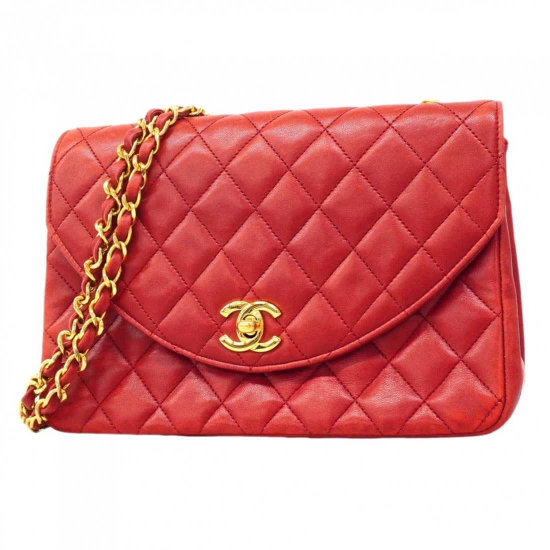 Chanel Matelassé Chain Shoulder Bag, Lambskin, Red, Women's (1 of 19)