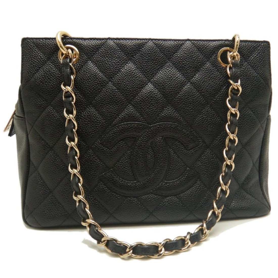 CHANEL PTT Chain Tote Matelassé A18004 Bag, Caviar Leather, Black, Women's, 253787 (1 of 20)