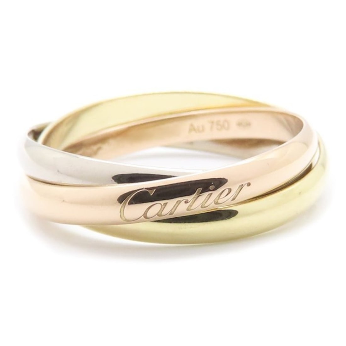 CARTIER Trinity Ring, Size #58, Triple Band, 18K Three-Color Gold, Women's, B4086100 295483: --- Catalog ---Category: SizeWeight: 5.3g / 0.18oz.JP Size: 17.5US Size: 8.5Category: DesignType: Band ringGender: Women,MenMaterial: Pink gold (18K), White gold (18K), Yellow gold (18K)Category: Gene