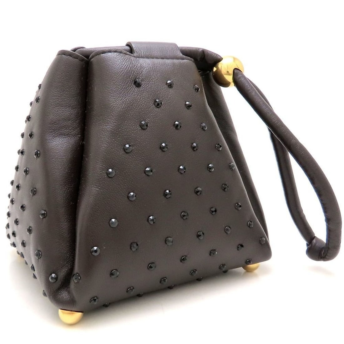 BOTTEGA VENETA Square Puffy Bag, Rhinestone Handbag, Lambskin, Dark Brown, Women's, 353256: --- Catalog ---Category: SizeSize (HxWxD): 15cm x 14cm x 14cm / 5.9'' x 5.51'' x 5.51''Category: DesignType: HandbagColor: Dark brownGender: WomenMaterial: Leather Hardware Color: GoldLeather/Fur Type