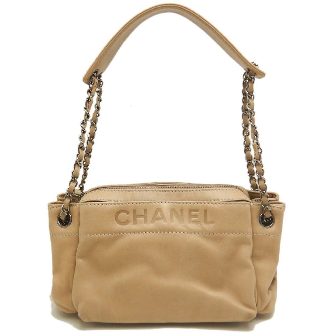 CHANEL Chain Shoulder Bag, Lambskin, Beige, Women's, 253802: --- Catalog ---Category: SizeSize (HxWxD): 15cm x 30cm x 17cm / 5.9'' x 11.81'' x 6.69''Strap Length: 60cm / 23.62''Category: DesignType: Shoulder bagColor: BeigeGender: WomenClosure: ZipperMaterial: