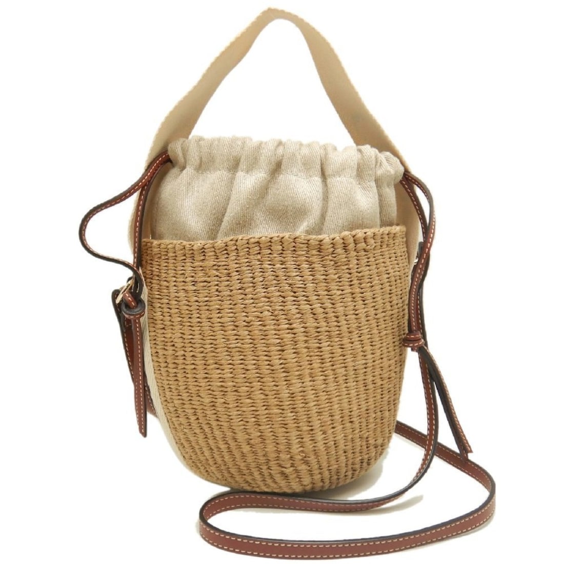 Chloé Chloe Woody Small Basket Shoulder Bag CHC22SS381G55101, Fair Trade Paper x Canvas Leather,: --- Catalog ---Category: SizeSize (HxWxD): 16cm x 20cm x 16cm / 6.29'' x 7.87'' x 6.29''Strap Length: 106cm / 41.73''Category: DesignType: Basket, Shoulder bagGender: WomenMaterial: Canvas , Paper ,