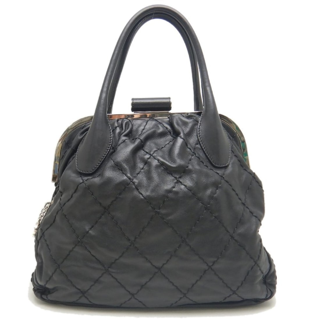 CHANEL Wild Stitch Clasp Handbag, Lambskin, Black, Women's, 253803: --- Catalog ---Category: SizeSize (HxWxD): 36cm x 39cm x 8cm / 14.17'' x 15.35'' x 3.14''Category: DesignType: HandbagColor: BlackGender: WomenMaterial: Leather Hardware Color: SilverLeather/Fur