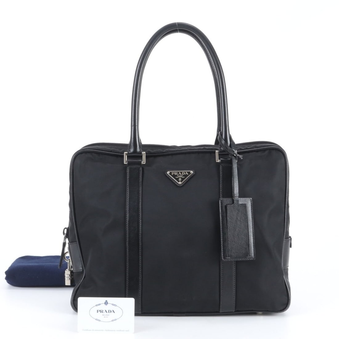 Prada Tessuto Nylon Leather Tote Bag (VA0661) with Guarantee Card - Women's Handbag/Shoulder: --- Catalog ---Category: SizeSize (HxWxD): 28cm x 35cm x 9cm / 11.02'' x 13.77'' x 3.54''Category: DesignType: Handbag, Tote bagColor: BlackGender: WomenMaterial: Nylon , Leather Category: GeneralBran