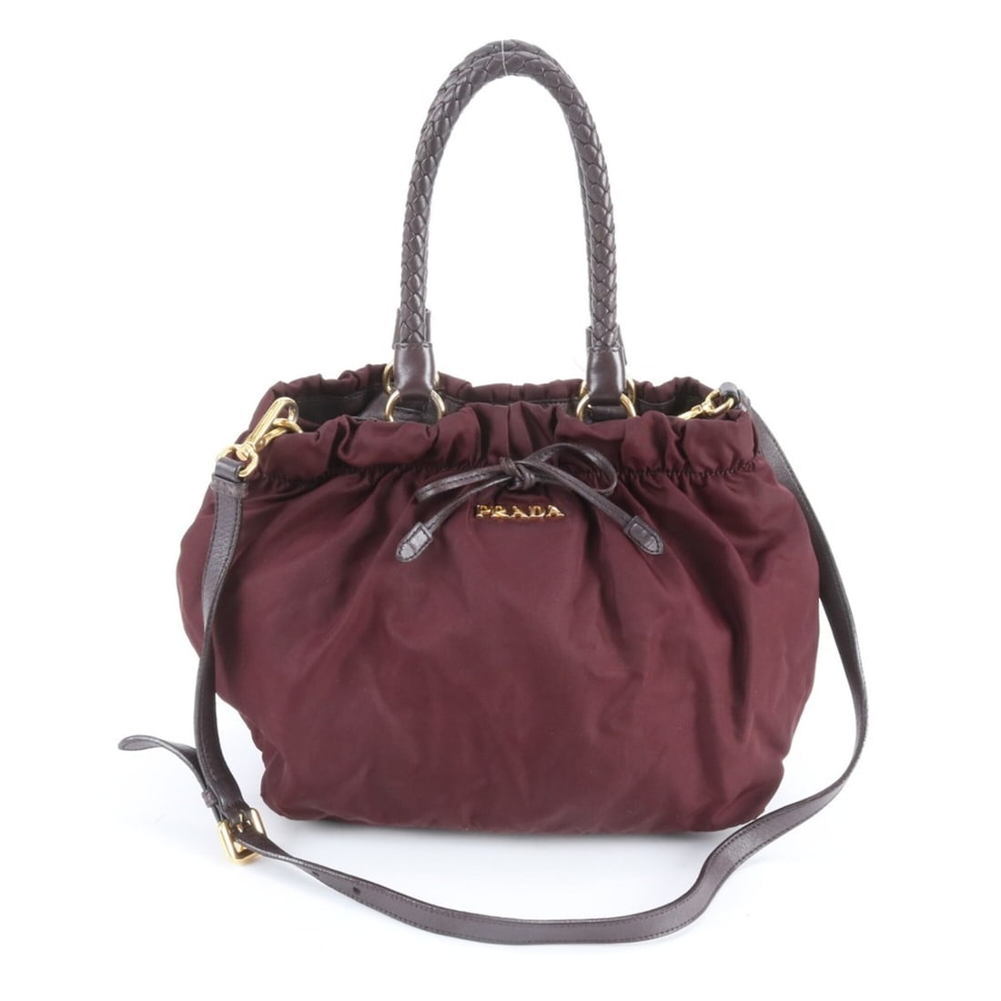 Prada Tessuto Nylon Ribbon Leather 2-Way Shoulder Bag, Tote Handbag - Women's: --- Catalog ---Category: SizeSize (HxWxD): 23cm x 28cm x 17cm / 9.05'' x 11.02'' x 6.69''Category: DesignType: Handbag, Shoulder bag, Tote bagColor: Red colorGender: WomenMaterial: Nylon , Leather Cat