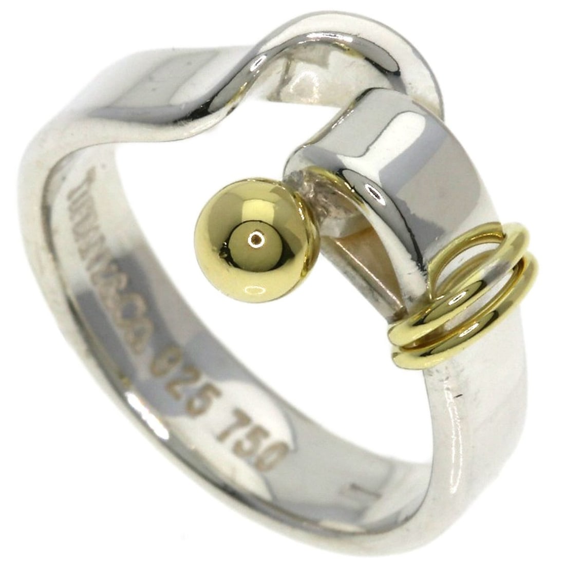Tiffany & Co. Hook Eye Ring, Silver/18K Yellow Gold, Women's.: --- Catalog ---Category: SizeJP Size: 8US Size: 4.5Category: DesignType: Band ringGender: WomenMaterial: Silver, Yellow gold (18K)Category: GeneralBrand: Tiffany--- Item List ---Section: ConditionRank