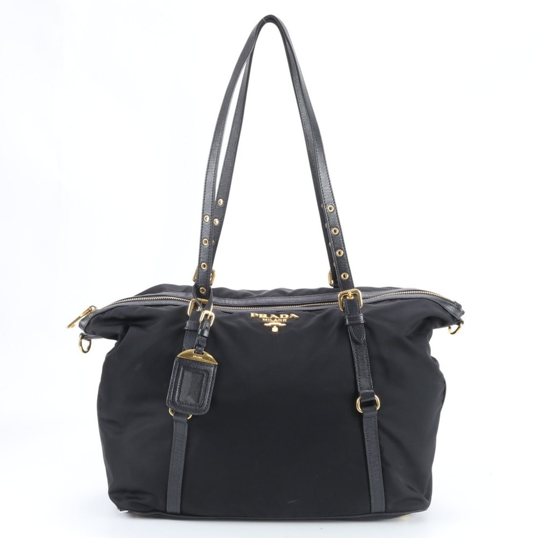 Prada Tessuto Nylon Saffiano Leather Tote Bag, Handbag, Shoulder Black, Women's: --- Catalog ---Category: SizeSize (HxWxD): 24cm x 36cm x 14cm / 9.44'' x 14.17'' x 5.51''Category: DesignType: Handbag, Tote bagColor: BlackGender: WomenMaterial: Leather , Nylon Category: GeneralBran
