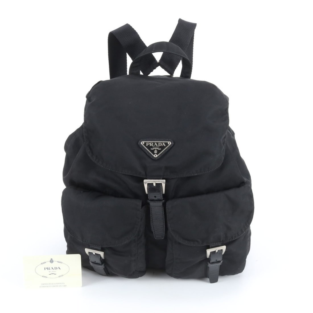 Prada Tessuto Nylon Backpack/Handbag with Guarantee Card (B7338) - Men's: --- Catalog ---Category: SizeSize (HxWxD): 27cm x 31cm x 14cm / 10.62'' x 12.2'' x 5.51''Category: DesignType: Backpack, HandbagColor: BlackGender: MenMaterial: Leather , Nylon Category: GeneralMPN: B