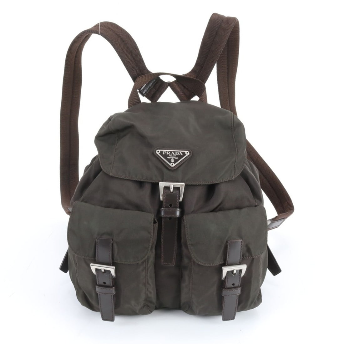 Prada Tessuto Nylon Triangle Logo Leather Backpack, Rucksack, Handbag for Women: --- Catalog ---Category: SizeSize (HxWxD): 24cm x 23cm x 15cm / 9.44'' x 9.05'' x 5.9''Category: DesignType: Backpack, HandbagColor: Green, KhakiGender: WomenMaterial: Leather , Nylon Category: Genera