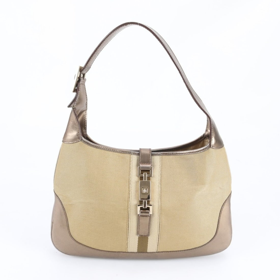 Gucci Jackie 001 3306 Leather Shoulder Bag, Handbag, Brand Name, Women's: --- Catalog ---Category: SizeSize (HxWxD): 21cm x 32cm x 3.5cm / 8.26'' x 12.59'' x 1.37''Category: DesignType: Handbag, Shoulder bagColor: BeigeGender: WomenMaterial: Leather , Canvas Category: Gener