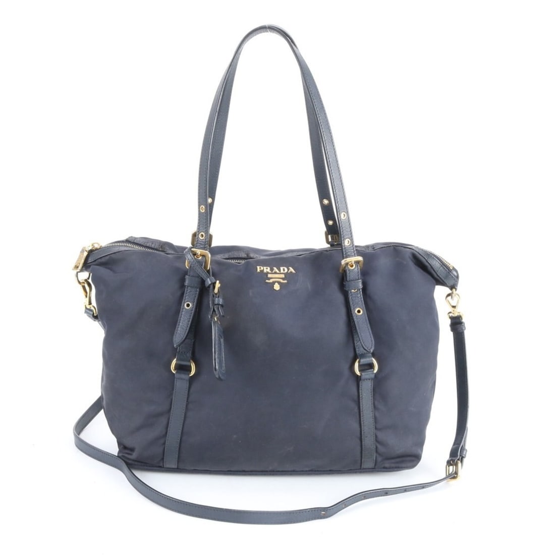 Prada Tessuto Nylon Leather 2-Way Tote Bag / Handbag Crossbody - Navy Blue Women's: --- Catalog ---Category: SizeSize (HxWxD): 26cm x 35cm x 14cm / 10.23'' x 13.77'' x 5.51''Category: DesignType: Handbag, Tote bagColor: NavyGender: WomenMaterial: Leather , Nylon Category: GeneralBran