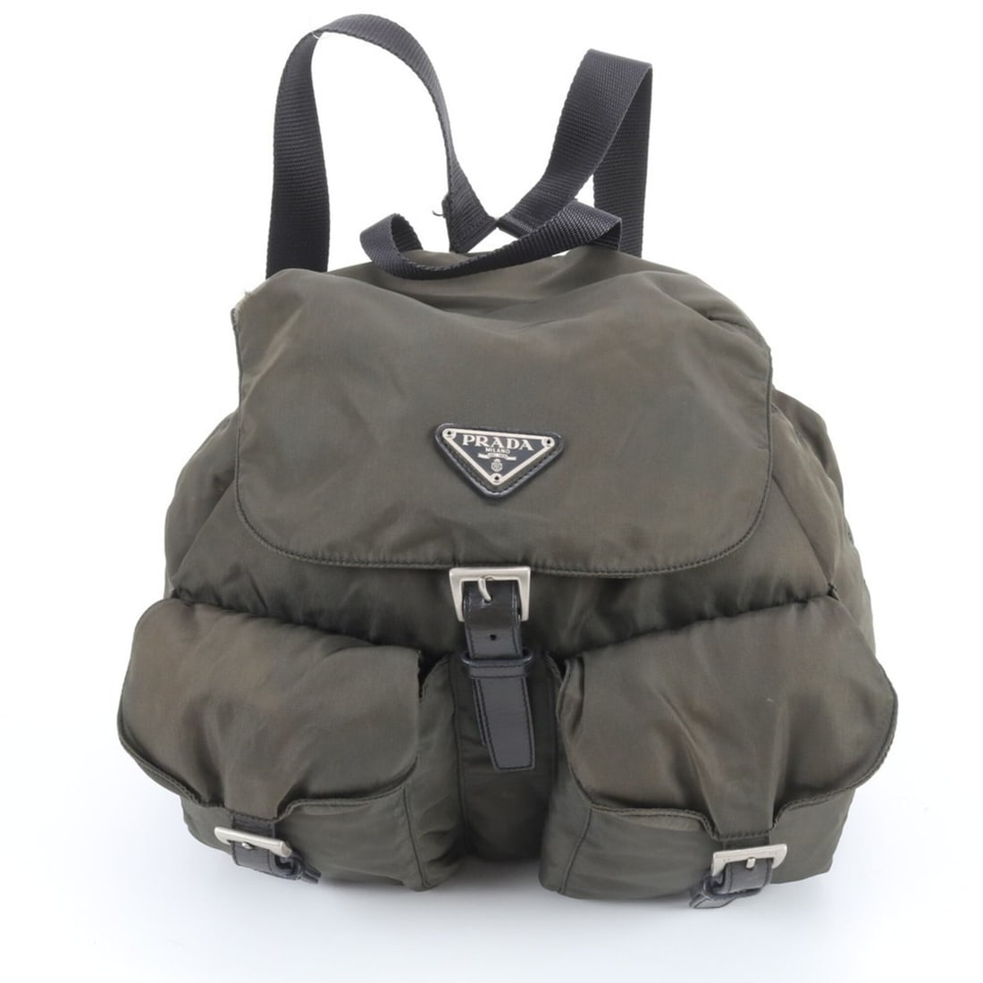 Prada Tessuto Nylon Triangle Logo Leather Backpack, Rucksack, Handbag for Women: --- Catalog ---Category: SizeSize (HxWxD): 25cm x 30cm x 14cm / 9.84'' x 11.81'' x 5.51''Category: DesignType: Backpack, HandbagColor: Black, Green, KhakiGender: WomenMaterial: Nylon , Leather Categor