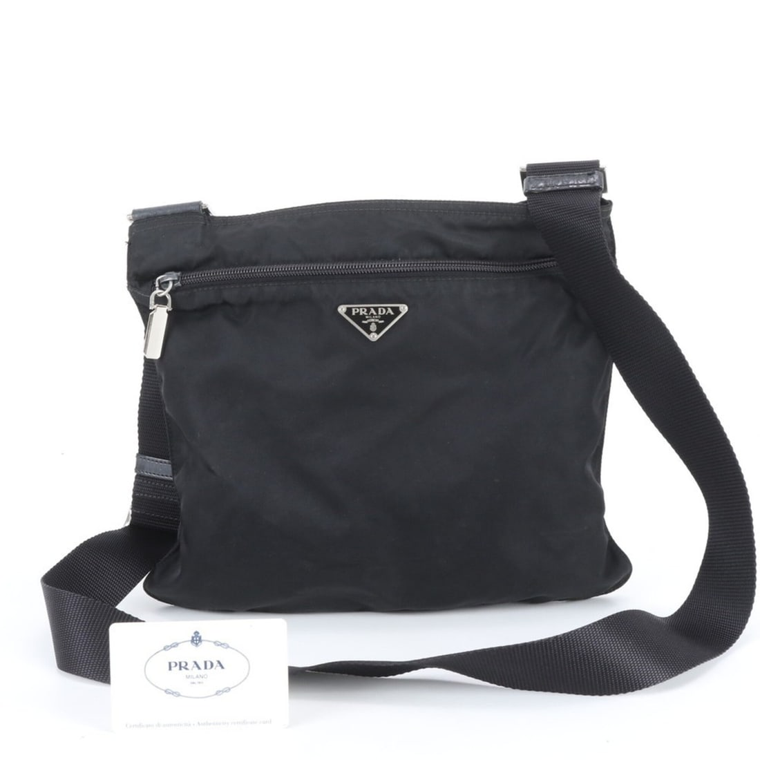 Prada Tessuto Nylon Triangle Logo BT175Z Leather Shoulder Bag (Crossbody) for Men, with Guarantee: --- Catalog ---Category: SizeSize (HxWxD): 24cm x 27cm x 1cm / 9.44'' x 10.62'' x 0.39''Category: DesignType: Shoulder bagColor: BlackGender: MenMaterial: Nylon , Leather Category: GeneralBrand: Prada