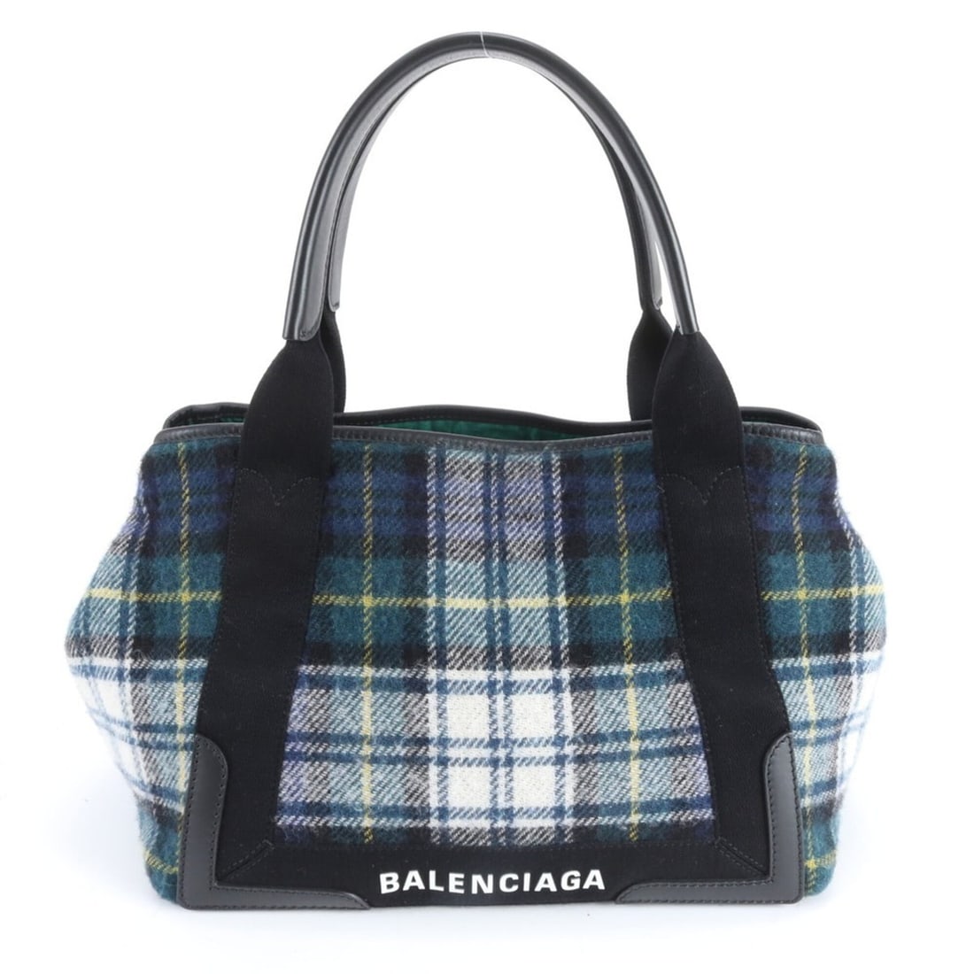 Balenciaga Navy Cabas Check 339933 Leather Tote Bag, Handbag, Shoulder Women's: --- Catalog ---Category: SizeSize (HxWxD): 22cm x 30cm x 19cm / 8.66'' x 11.81'' x 7.48''Category: DesignType: Handbag, Tote bagColor: Black, Green, NavyGender: WomenMaterial: Leather Category: