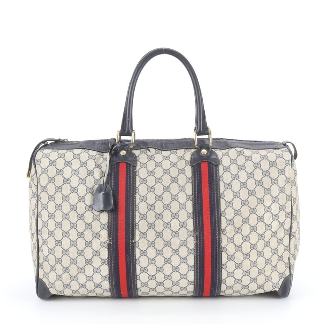 Gucci GG Supreme Sherry Line Leather Boston Handbag Tote Bag, Navy, Men's: --- Catalog ---Category: SizeSize (HxWxD): 34cm x 50cm x 20cm / 13.38'' x 19.68'' x 7.87''Category: DesignType: Handbag, Tote bagColor: NavyGender: MenMaterial: Leather , Coated canvas Category:
