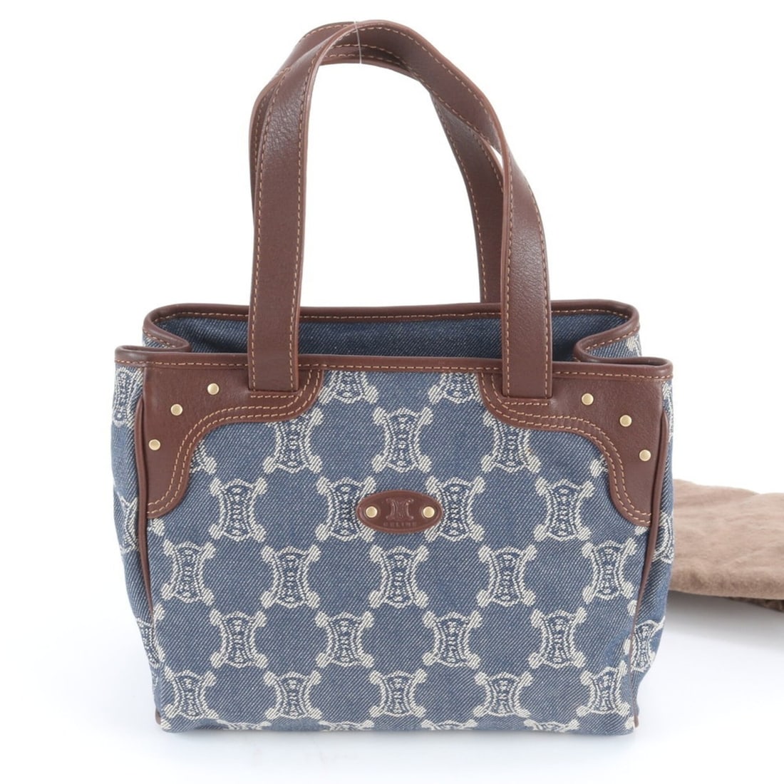 Celine Macadam Leather Denim Handbag Tote Bag for Women: --- Catalog ---Category: SizeSize (HxWxD): 19cm x 22cm x 12cm / 7.48'' x 8.66'' x 4.72''Category: DesignType: Handbag, Tote bagColor: Brown, NavyGender: WomenMaterial: Leather Category: GeneralBrand: