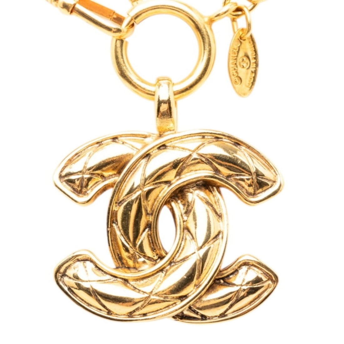 Chanel Matelassé Coco Mark Chain Long Necklace, Gold Plated, Women's CHANEL: --- Catalog ---Category: SizePendant Size: 33.2mm x 38.6mm / 1.3'' x 1.51''Neck Circumference: 88 cm / 34.64''Category: DesignColor: GoldGender: WomenNecklace Type: NecklaceCategory: GeneralBrand: Cha