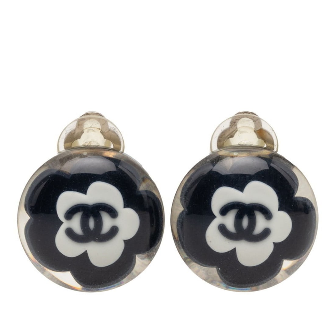 Chanel Camellia Coco Mark Earrings 04S Silver Black White Metal Resin Women's CHANEL: --- Catalog ---Category: SizeSize (HxWxD): 16.60mm x 16.60mm / 0.65'' x 0.65''Category: DesignType: Clip earringsColor: Black, Silver, WhiteGender: WomenMaterial: Metal, ResinCategory: GeneralBrand: C