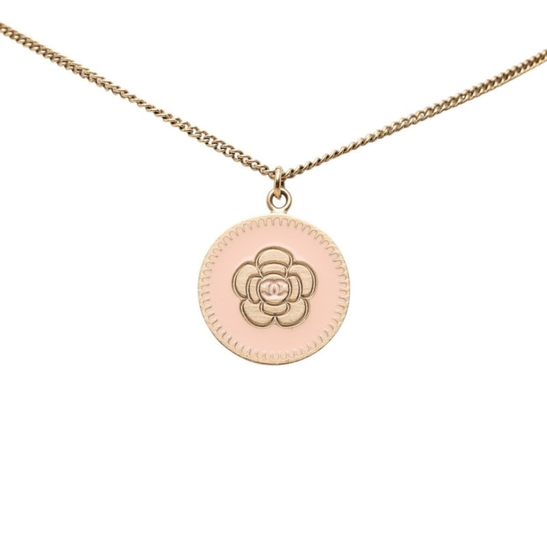 Chanel Camellia Pendant Necklace 06P Gold Pink Enamel Plated Women's CHANEL: --- Catalog ---Category: SizePendant Size: 2.6mm x 2.1mm / 0.1'' x 0.08''Neck Circumference: 60.5 cm / 23.81''Category: DesignColor: Gold, PinkGender: WomenMaterial: EnamelNecklace Type: NecklaceCateg
