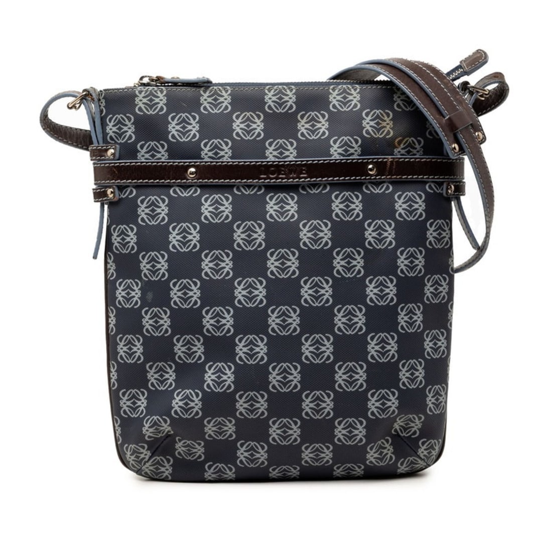 Loewe Repeat Anagram Crossbody Shoulder Bag, Navy, Women's: --- Catalog ---Category: SizeSize (HxWxD): 27cm x 21cm x 2cm / 10.62'' x 8.26'' x 0.78''Category: DesignType: Pouch, Shoulder bagColor: NavyGender: WomenMaterial: PVC Category: GeneralBrand: Loewe--- 