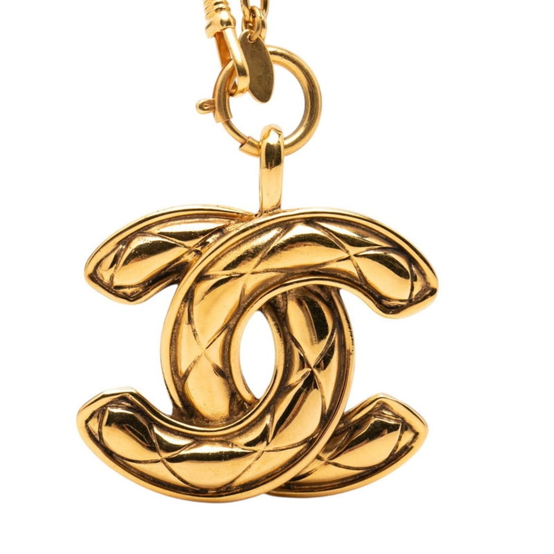 Chanel Coco Mark Matelassé Chain Necklace, Gold Plated, Women's.: --- Catalog ---Category: SizePendant Size: 48.4mm x 56.8mm / 1.9'' x 2.23''Neck Circumference: 80 cm / 31.49''Category: DesignColor: GoldGender: WomenMaterial: Gold platingNecklace Type: NecklaceCateg