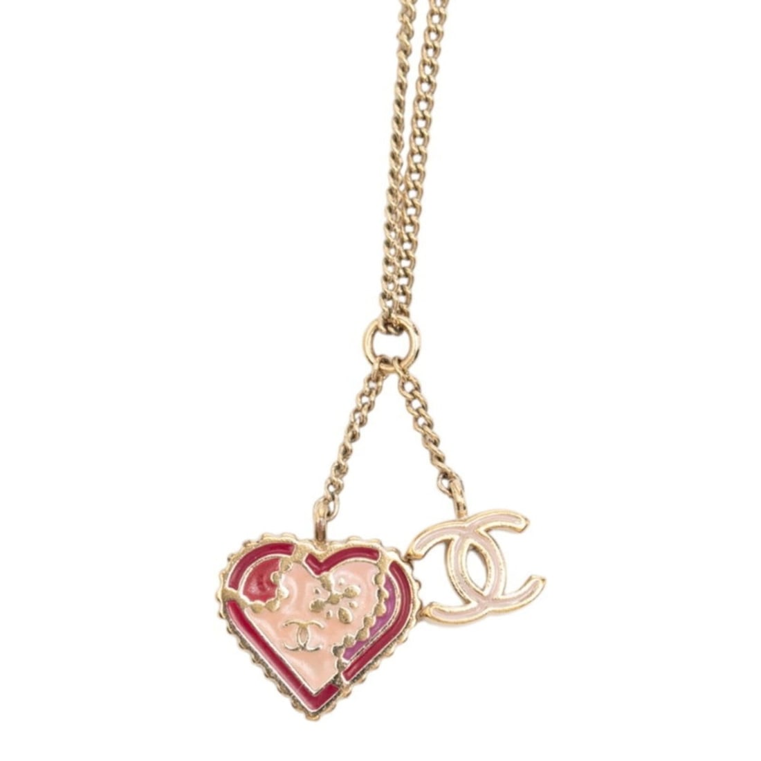 Chanel Coco Mark Heart Pendant Necklace 05P Gold Multicolor Plated Women's CHANEL: --- Catalog ---Category: SizePendant Size: 11.8mm x 12.6mm / 0.46'' x 0.49''Neck Circumference: 43.5 cm / 17.12''Category: DesignColor: Gold, Multi-colorGender: WomenMaterial: Gold platingPendant Type