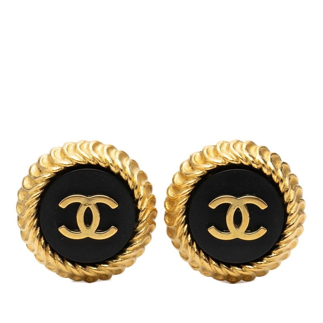 Chanel Coco Mark Vintage Chain Motif Earrings 95P Gold Black Plated Women's CHANEL: --- Catalog ---Category: SizeSize (HxWxD): 21.40mm x 21.40mm / 0.84'' x 0.84''Category: DesignType: Clip earringsColor: Black, GoldGender: WomenMaterial: Gold platingCategory: GeneralBrand: Chanel--- 