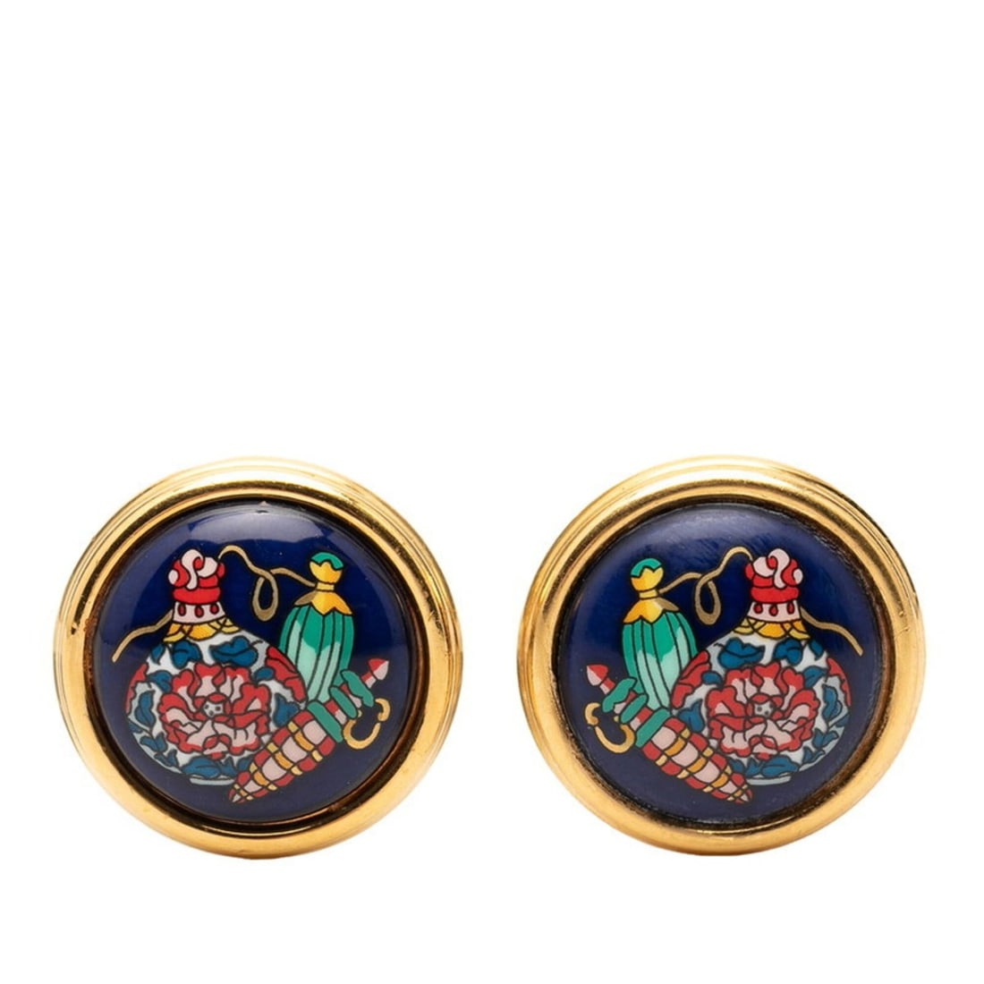 Hermes Enamel Round Earrings, Gold Plated, Women's: --- Catalog ---Category: SizeSize (HxWxD): 28.00mm x 28.00mm / 1.10'' x 1.10''Category: DesignType: Clip earringsColor: GoldGender: WomenMaterial: Gold, Yellow gold (18K)Category: GeneralBrand: Hermes