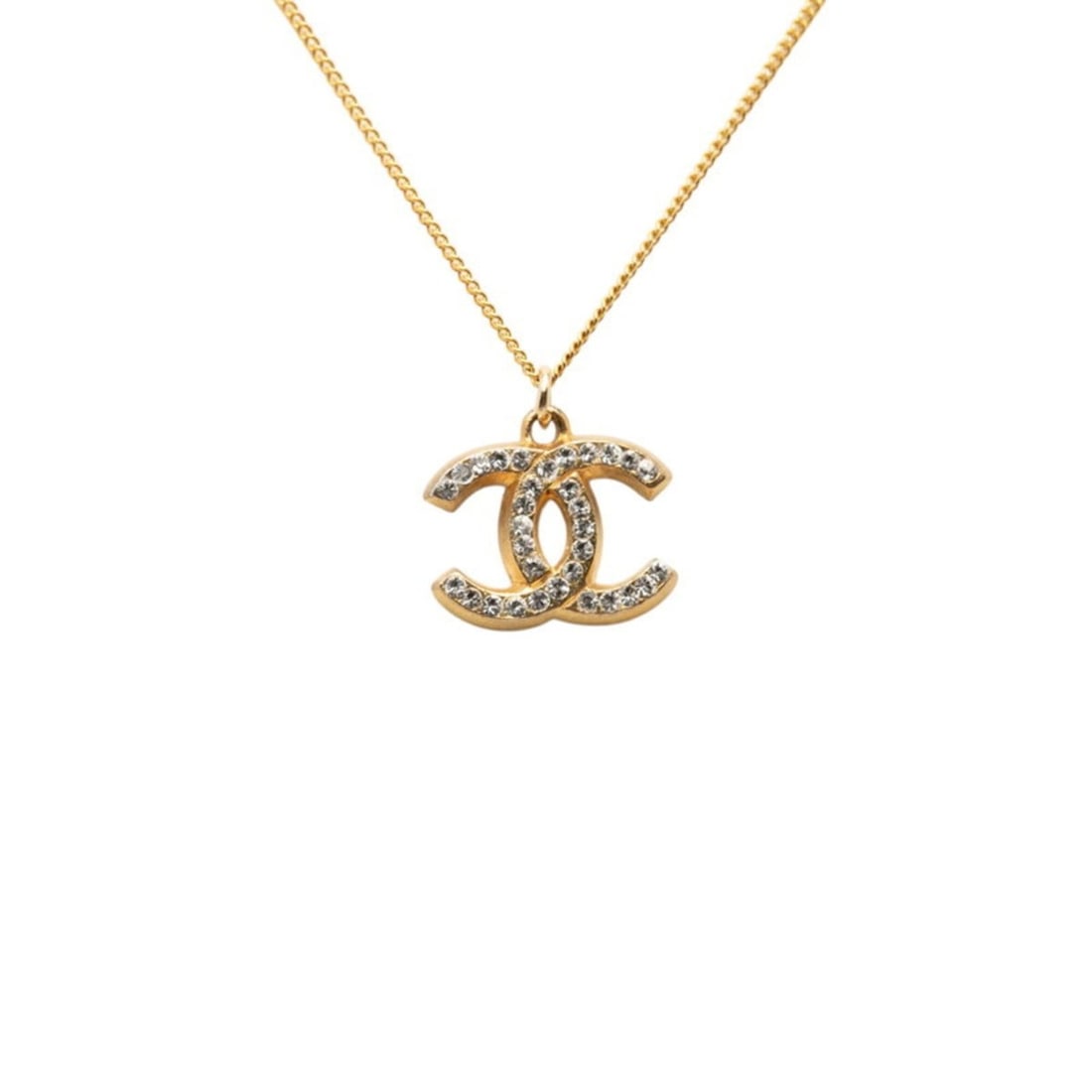 Chanel Coco Mark Chain Pendant Necklace, 01P Engraving, Gold Plated Rhinestone, Women's CHANEL: --- Catalog ---Category: SizePendant Size: 17.7mm x 19.9mm / 0.69'' x 0.78''Neck Circumference: 43.5 cm / 17.12''Category: DesignColor: GoldGender: WomenMaterial: RhinestoneNecklace Type: NecklaceCate