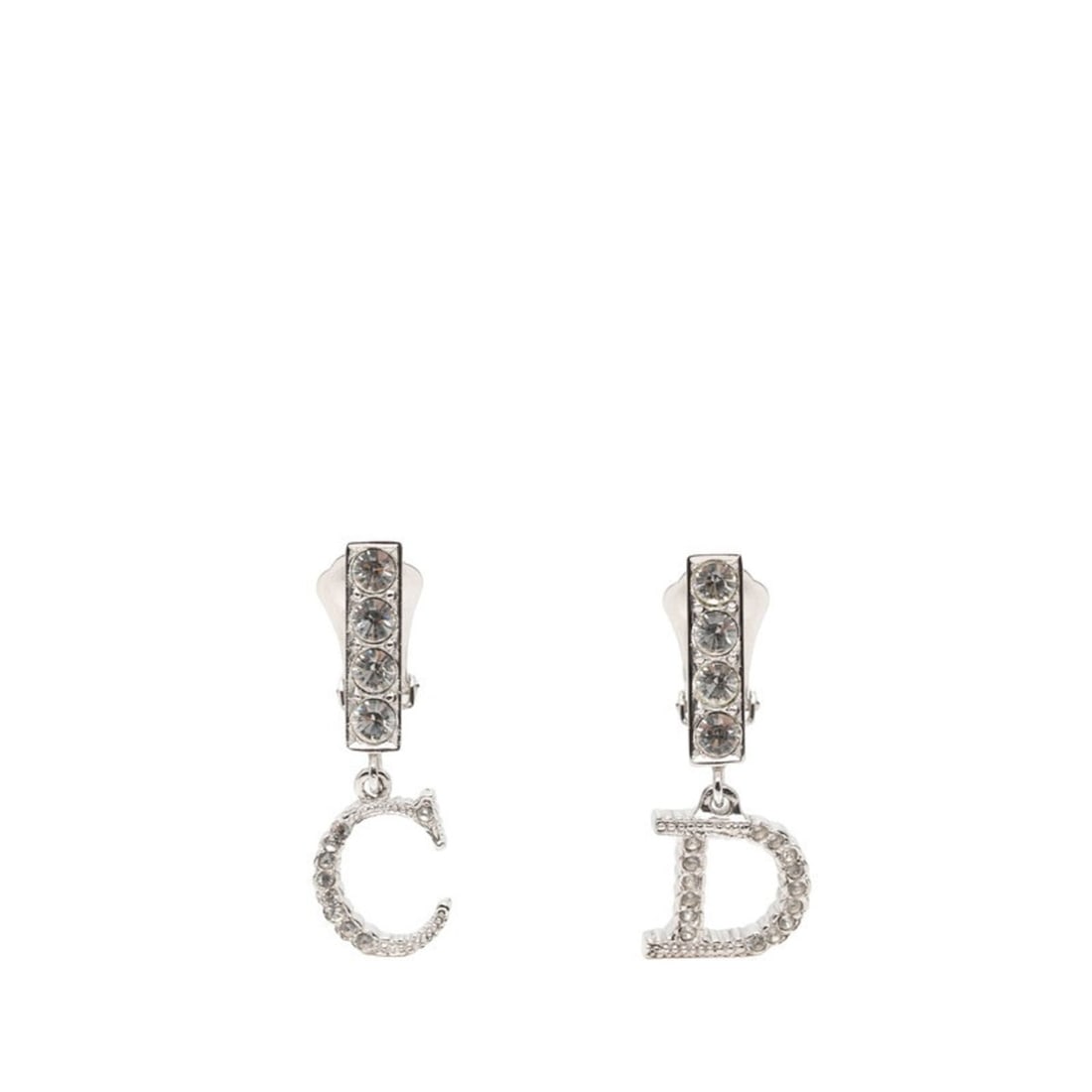 Christian Dior Dior CD Logo Earrings, Silver Metal Rhinestone, Women's (1 of 12)