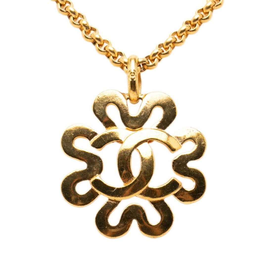 Chanel Coco Mark Clover Motif Chain Pendant Necklace, Gold Plated, Women's.: --- Catalog ---Category: SizePendant Size: 42.8mm x 42.8mm / 1.68'' x 1.68''Neck Circumference: 60 cm / 23.62''Category: DesignColor: GoldGender: WomenNecklace Type: NecklaceCategory: GeneralBrand: Ch
