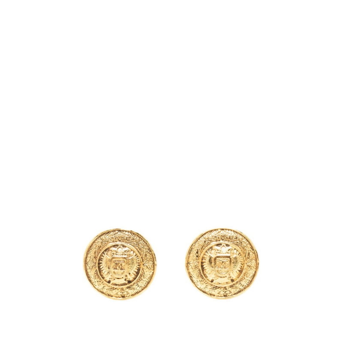 Chanel Coco Mark Round Earrings, Gold Plated, Women's CHANEL: --- Catalog ---Category: SizeSize (HxWxD): 33.00mm x 33.00mm / 1.30'' x 1.30''Category: DesignType: Clip earringsColor: GoldGender: WomenCategory: GeneralBrand: Chanel--- Item List ---Section: Conditi