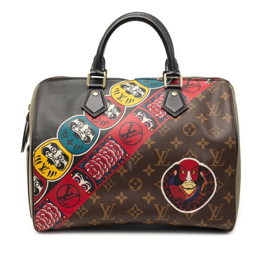 Louis Vuitton x Kansai Yamamoto Monogram Epi Speedy 30 Kabuki Daruma Seven Lucky Gods Handbag M43505: --- Catalog ---Category: SizeSize (HxWxD): 22cm x 30cm x 18cm / 8.66'' x 11.81'' x 7.08''Category: DesignType: HandbagColor: Black, Brown, Khaki, Multi-colorGender: WomenMaterial: PVC , Leather