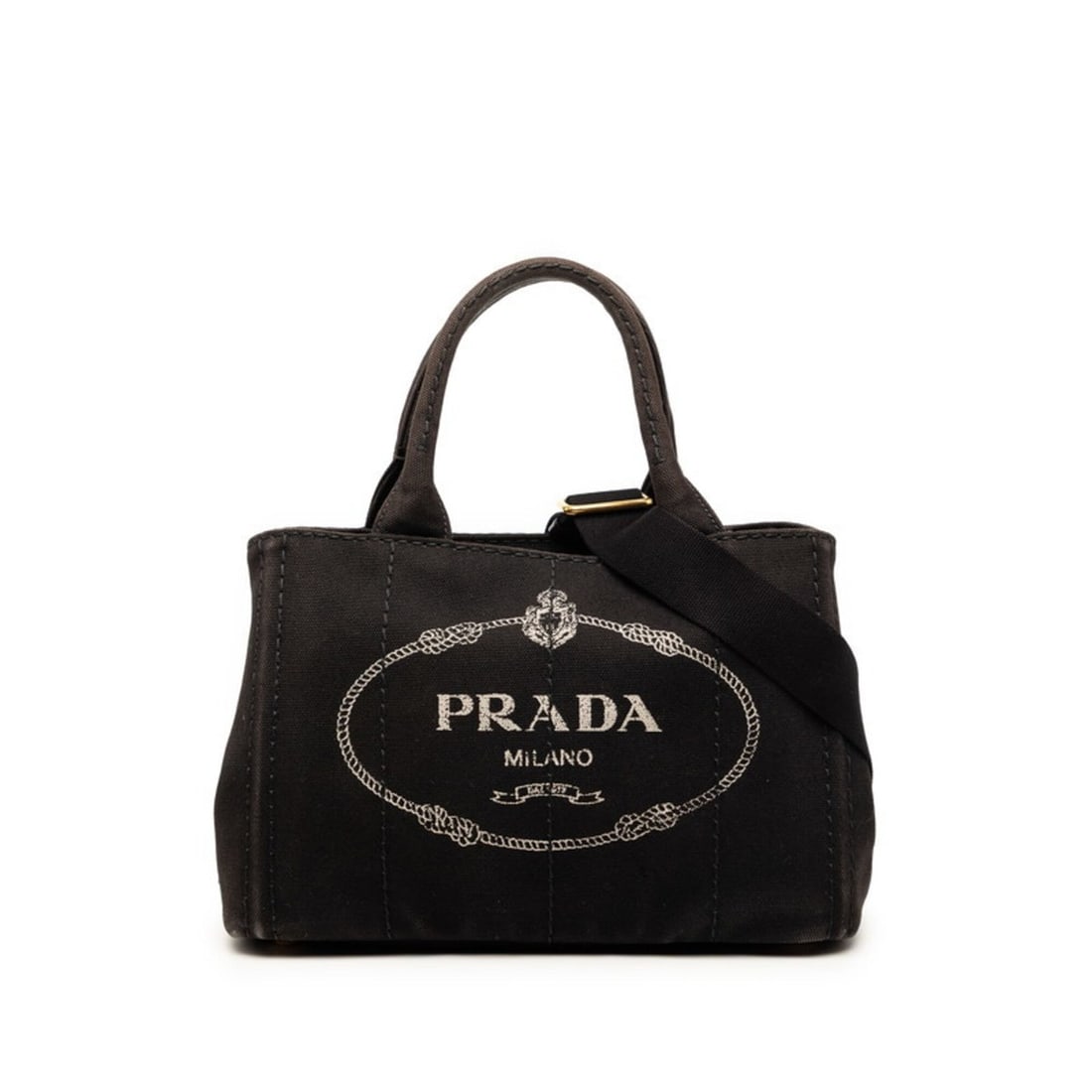 Prada Triangle Logo Plate Canapa Handbag Shoulder Bag 2-Way Black Canvas Women's PRADA (1 of 13)
