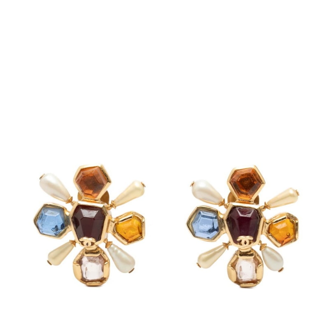 Chanel Coco Mark Gripoix Earrings, 01A Engraving, Gold, Multicolor, Glass Plated, Faux Pearl,: --- Catalog ---Category: SizeSize (HxWxD): 37.60mm x 33.90mm / 1.48'' x 1.33''Category: DesignType: Clip earringsColor: Gold, Multi-colorGender: WomenMaterial: GlassCategory: GeneralBrand: Chanel--- I